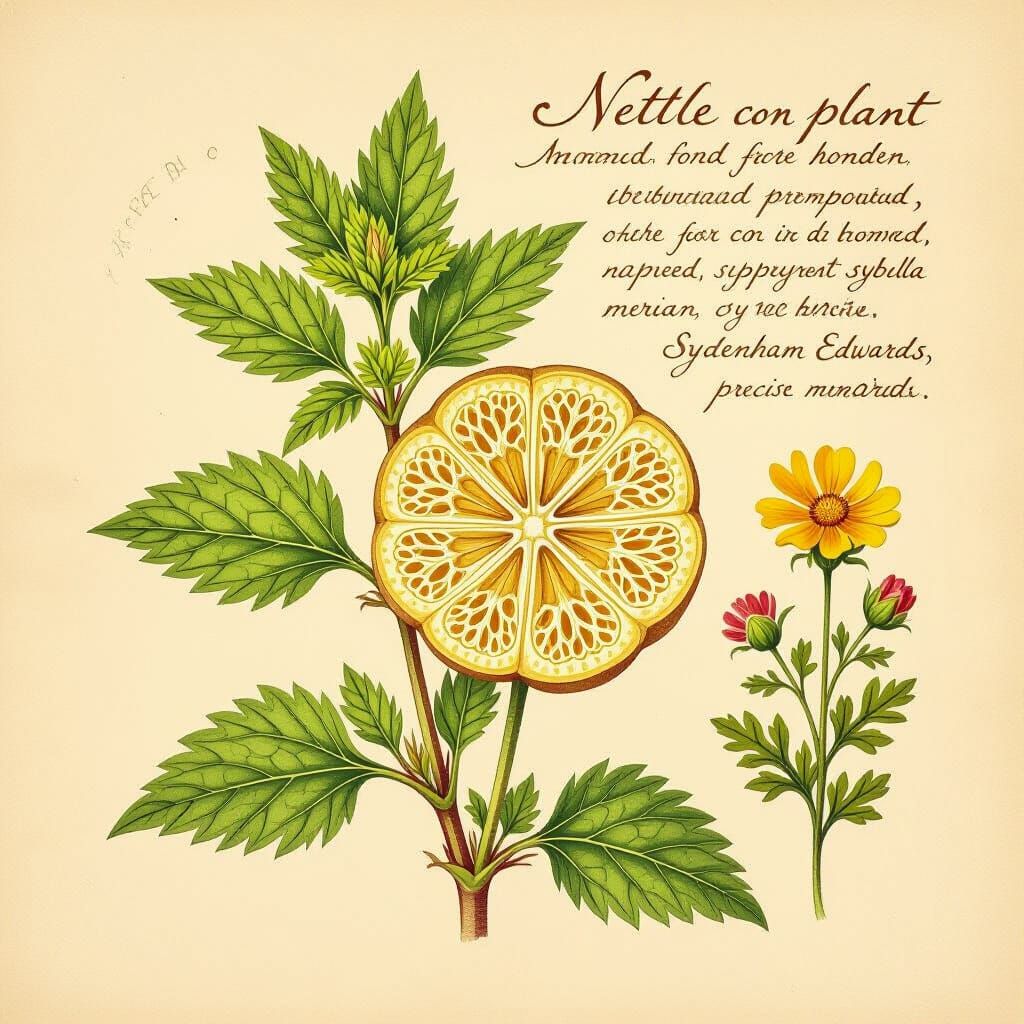 Botanical Nettle Diagram with 19th Century Scientific Illust...
