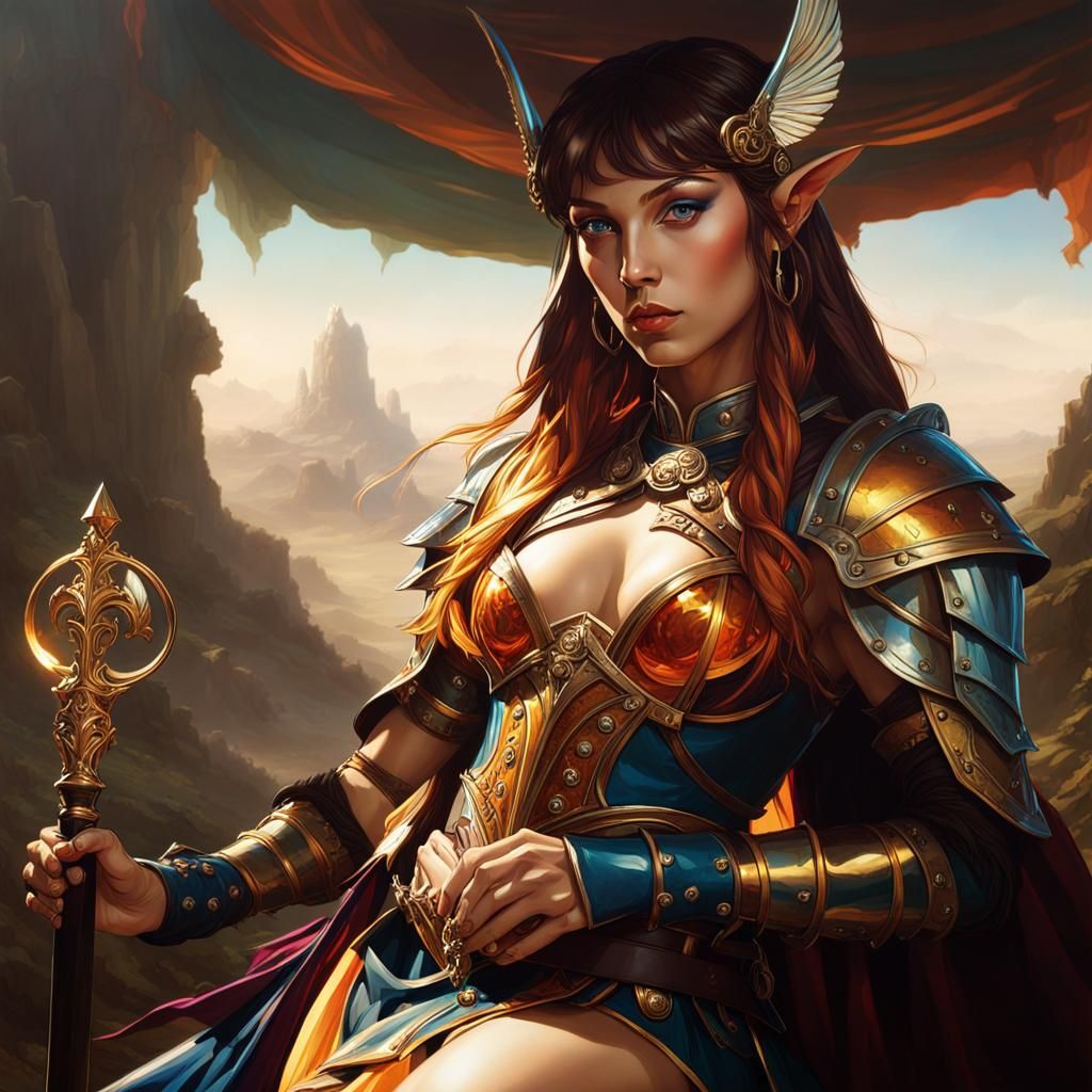 Amber Elf Gladiator in Art Nouveau Style