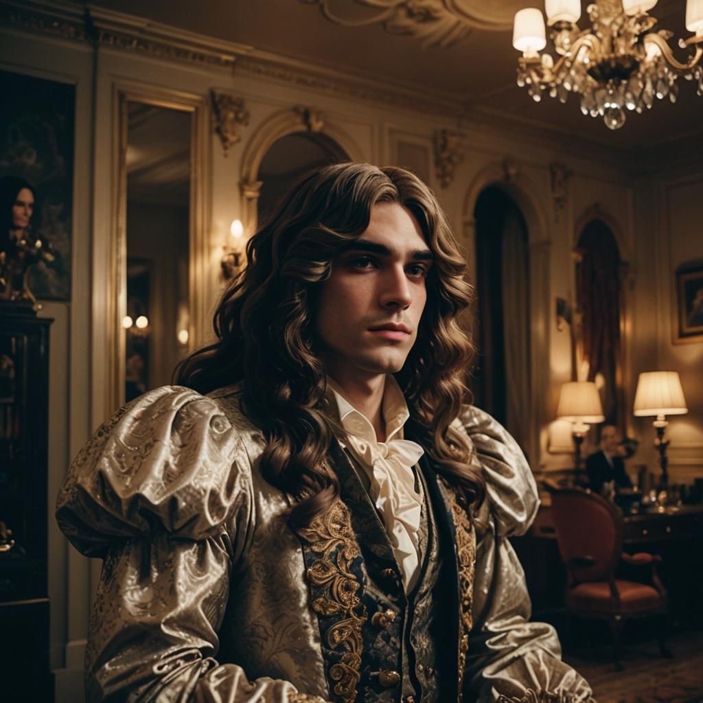 Male Crossdresser in Lavish Room, Cinematic Film Still