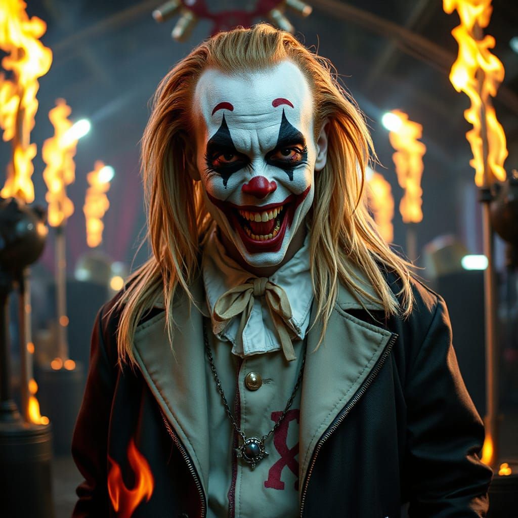 Surreal Cyberpunk Clown in Dystopian Circus