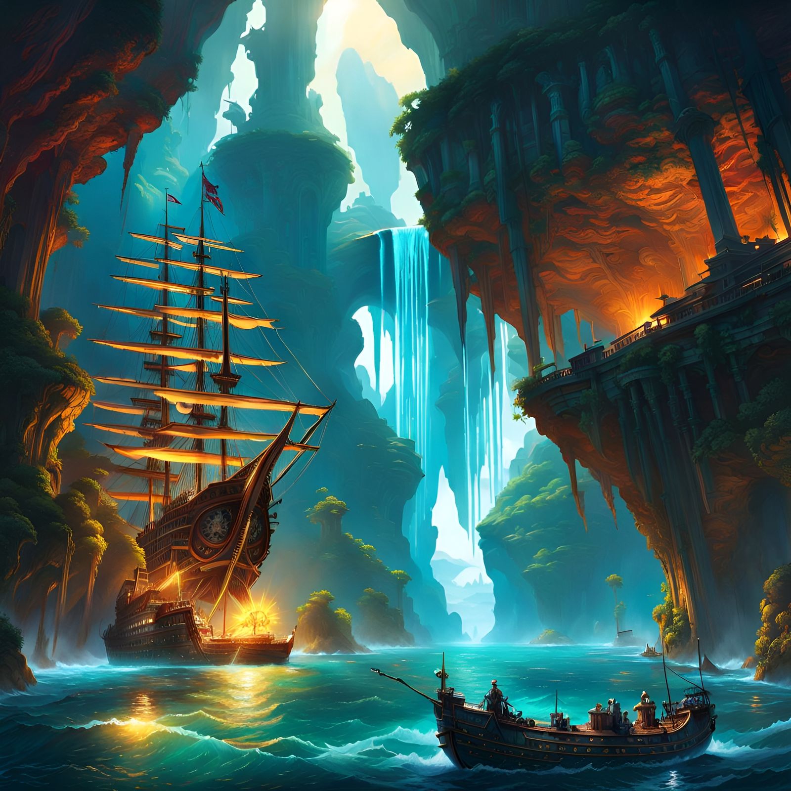 Pirate Ship on Alien Planet in Art Nouveau Style