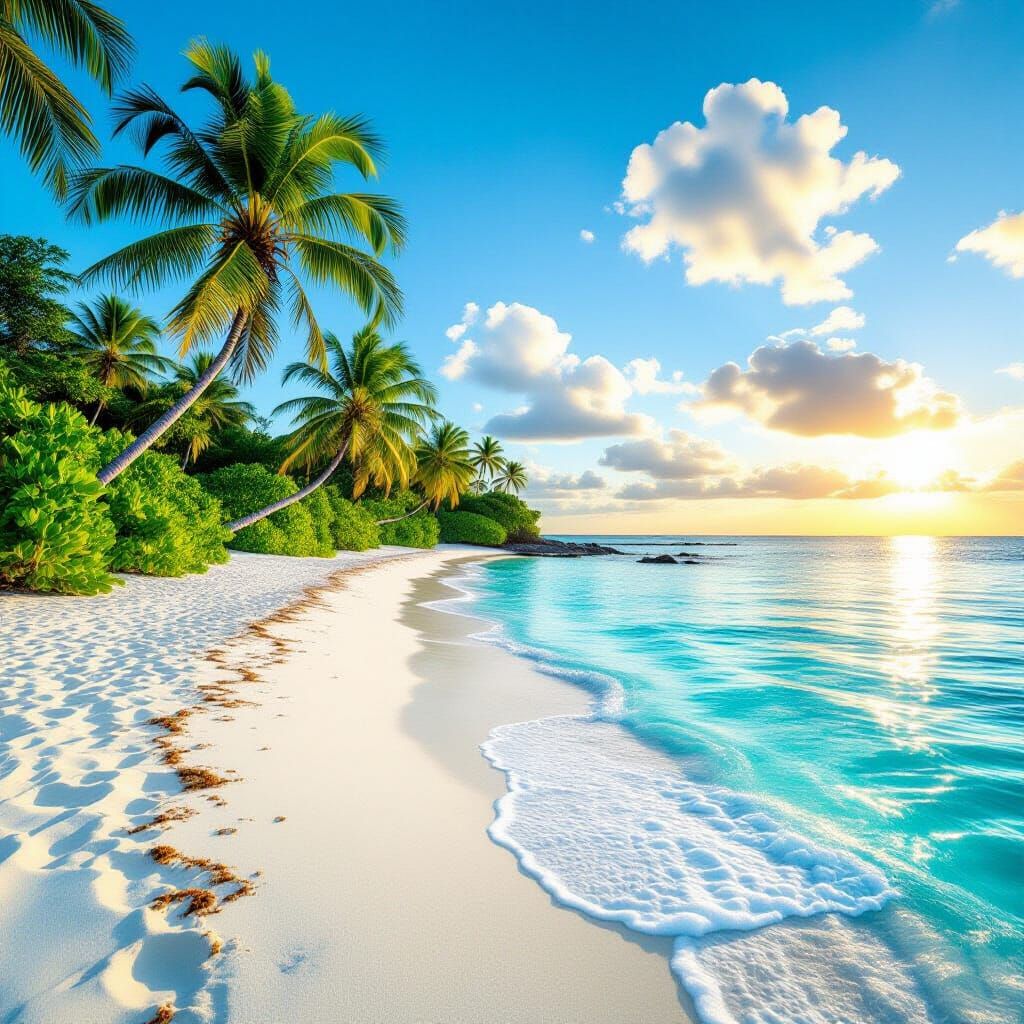 Tropical Beach Paradise at Golden Hour