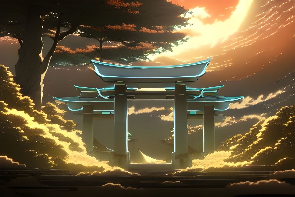 Interdimensional Torii Gate in Anime Style