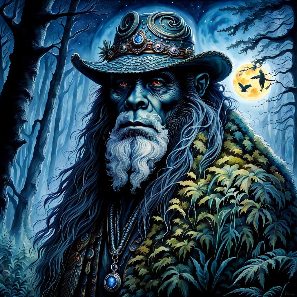 Cryptozoologist in Foggy Forest: Watercolor Portrait