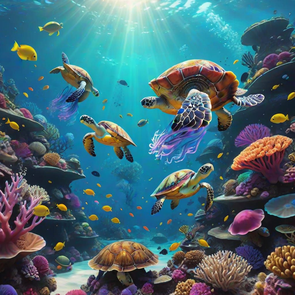 Luminous Coral Reef with Sea Life in Concept Art