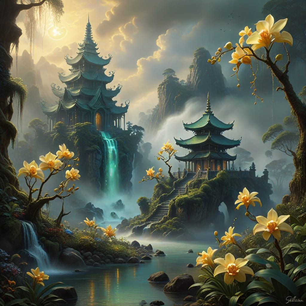 A garden of mythical abundance. Imagine golden vanilla orchids blooming in the heart of an emerald jungle. The tonka bea...