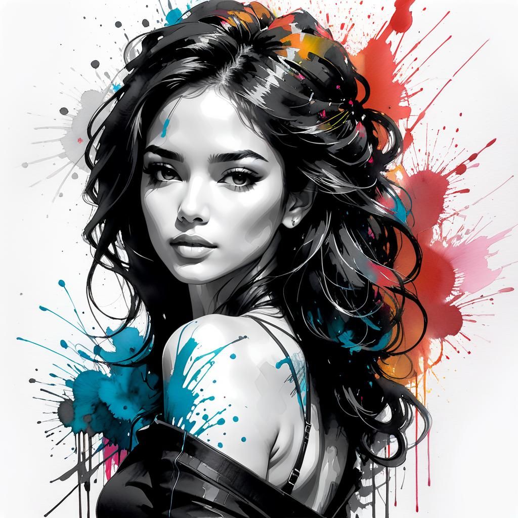 Latina Woman: Ink Sketch in Contemporary Style