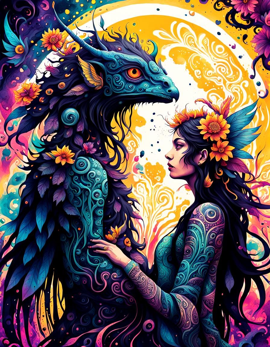 Psychedelic Plant Monster Couple in Ink Artwork