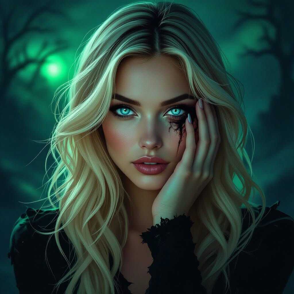 Dark Fantasy Portrait of Woman Concealing Disfigurement