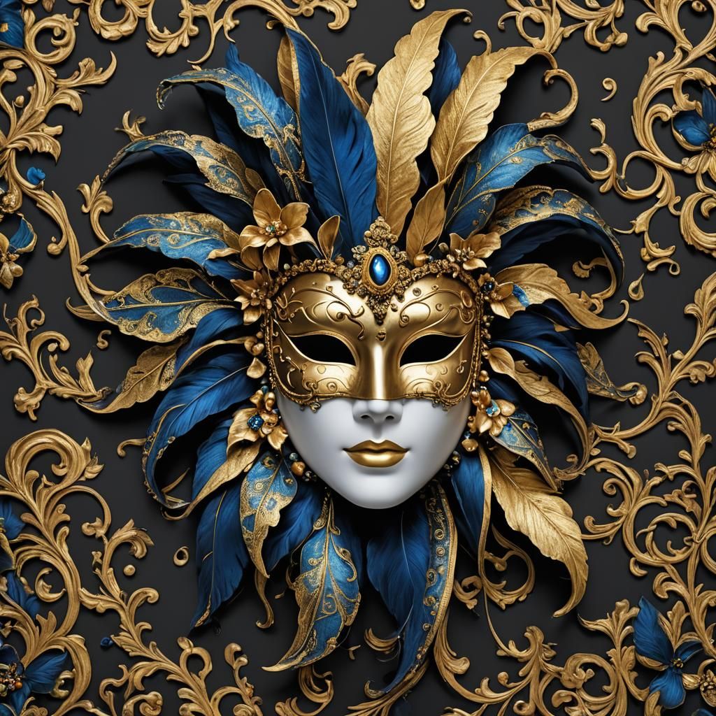 Elegant Blue and Gold Venetian Mask