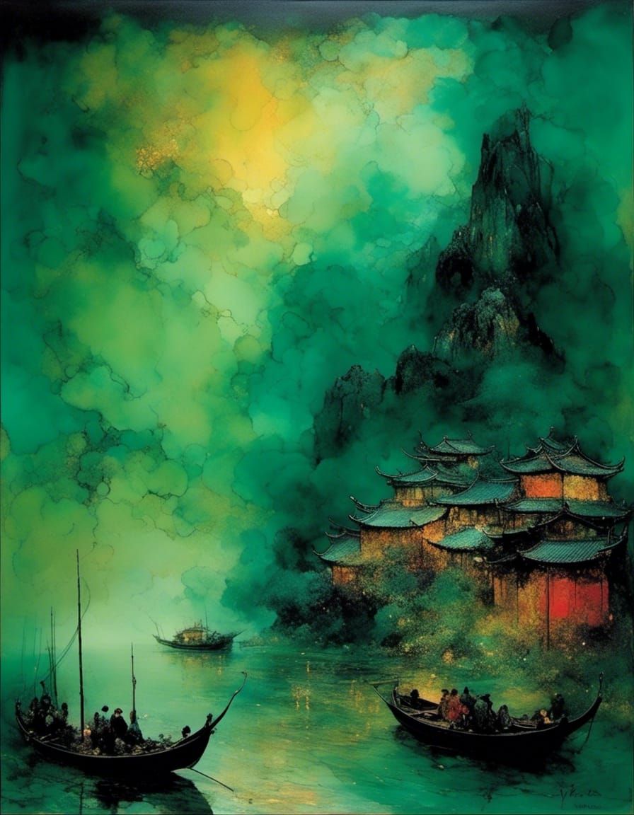 Ethereal Harbor Scene in Song Dynasty Style