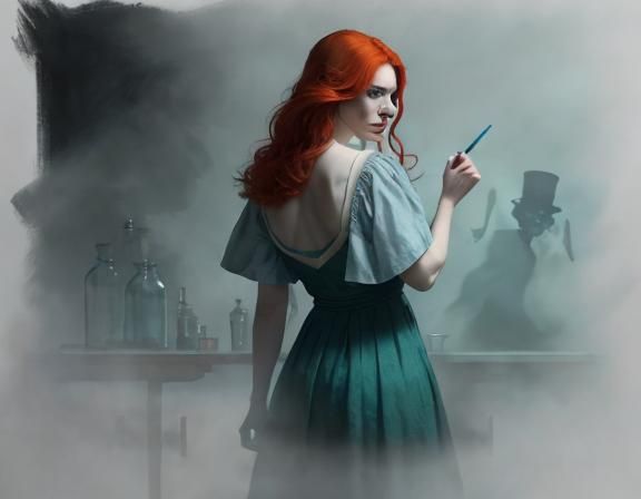 Redhead Student in Haunted Surreal Chemistry Lab