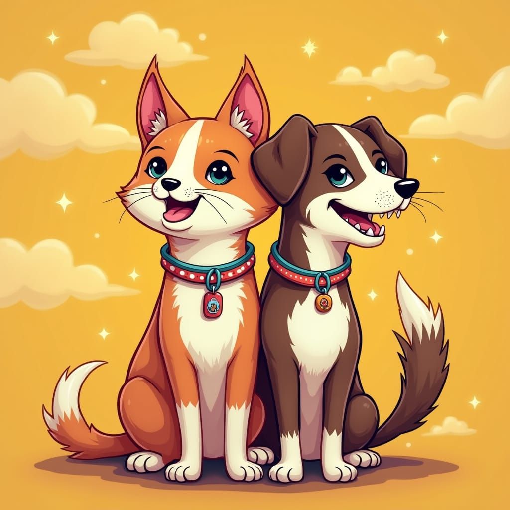 Catdog in Whimsical Art Style