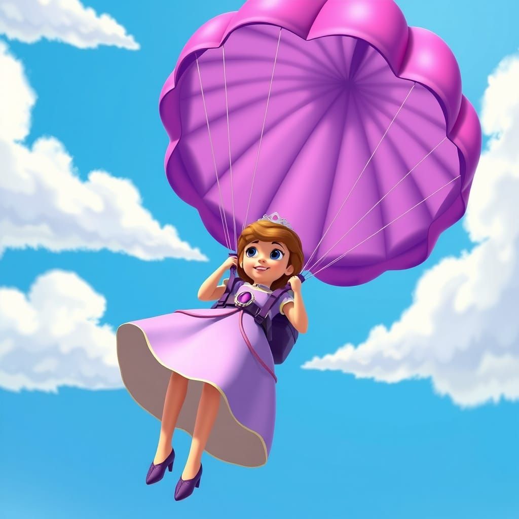 Princess Sofia in a Purple Parachute, Whimsical Style