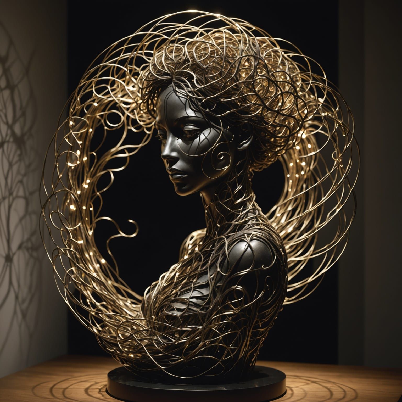 Intricate Wire Sculpture Under Soft Studio Lighting