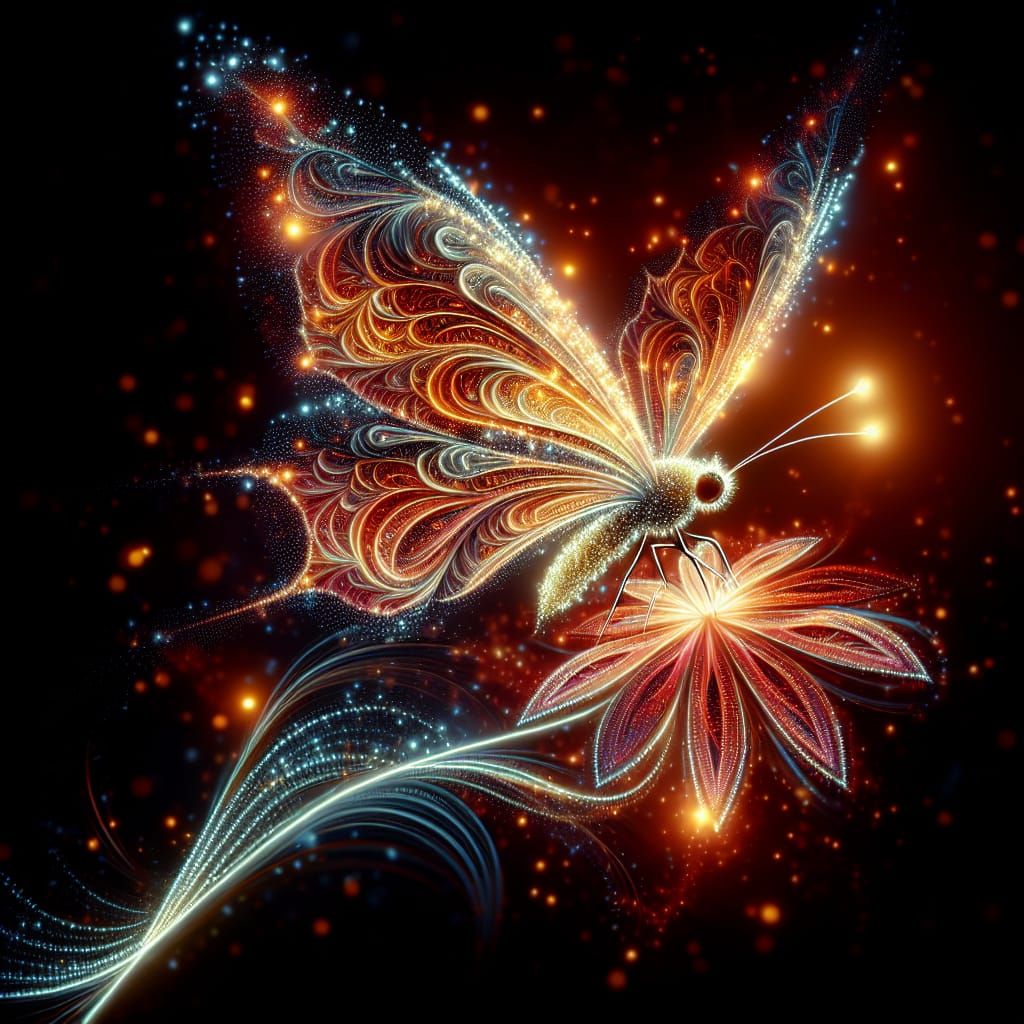 Butterfly of Light Perched on Flower: Digital Art