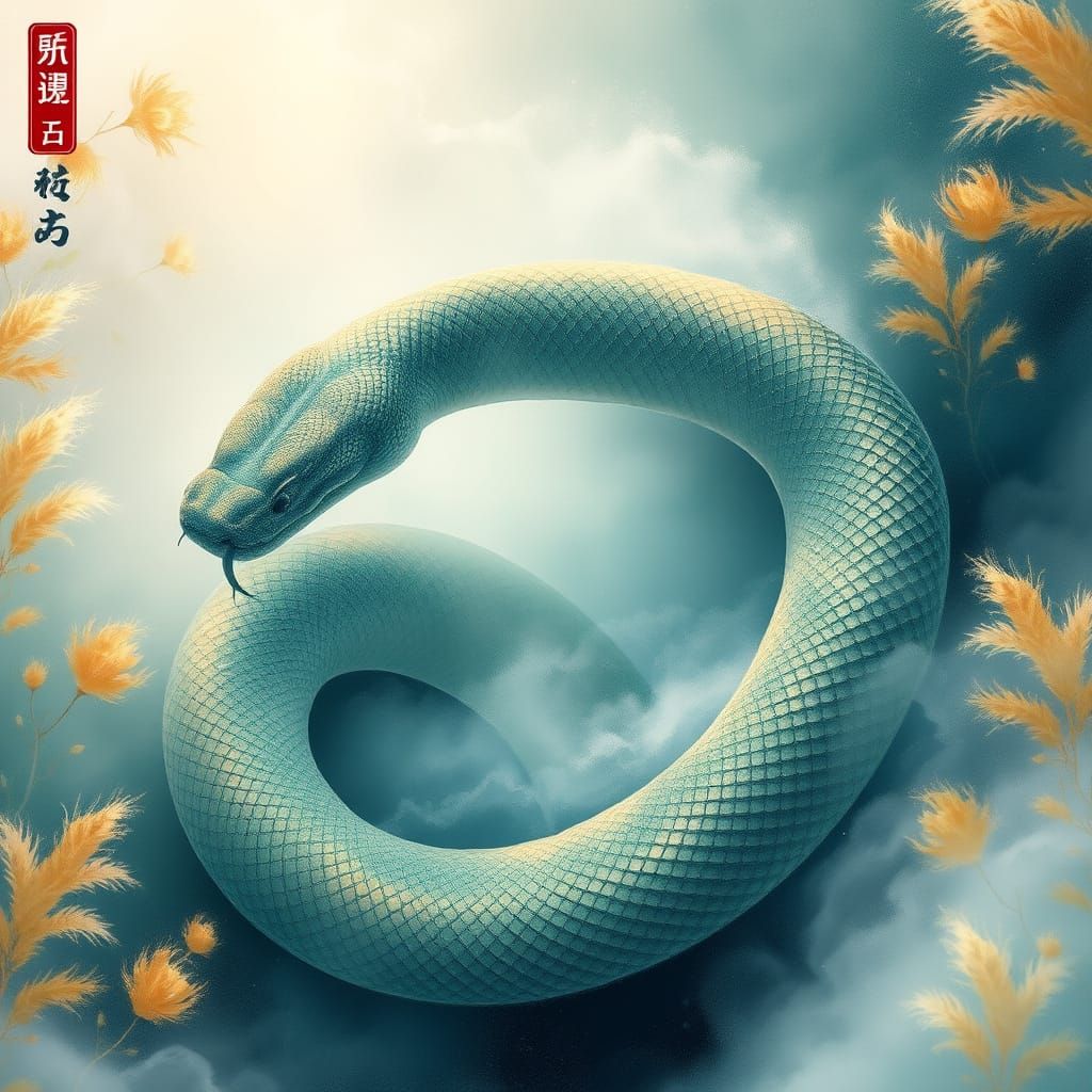 Majestic Chinese Water Snake in Enchanted Waterscape