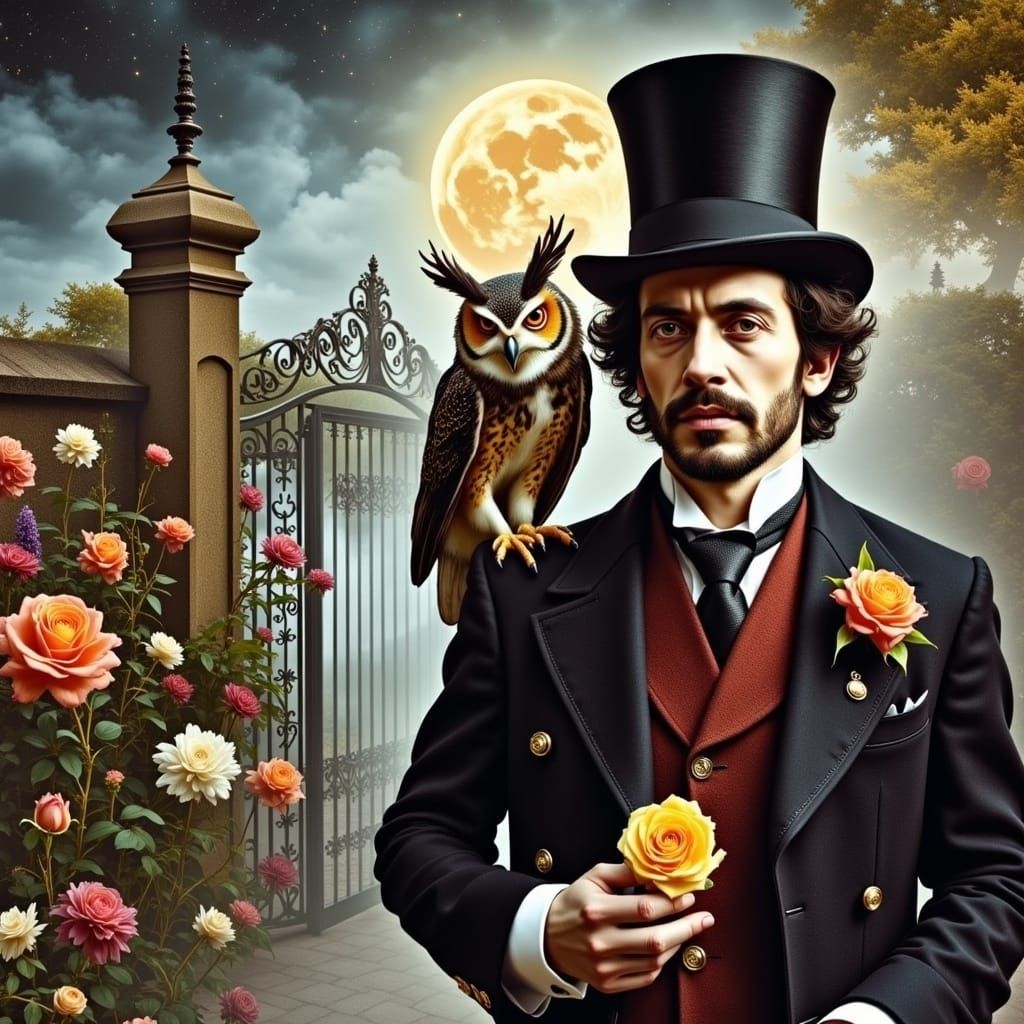 English Gentleman and Owl in Cemetery