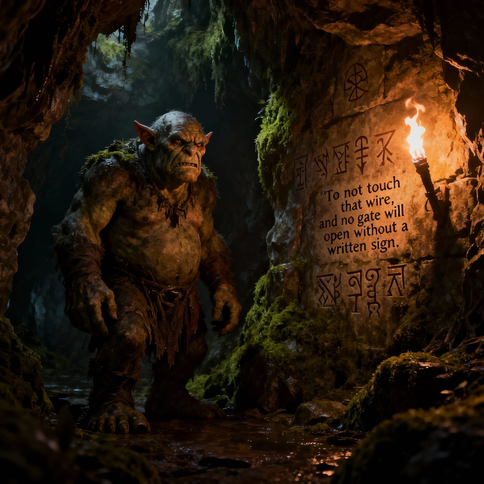Troll Warns of Danger in Dark Fantasy Cave Art