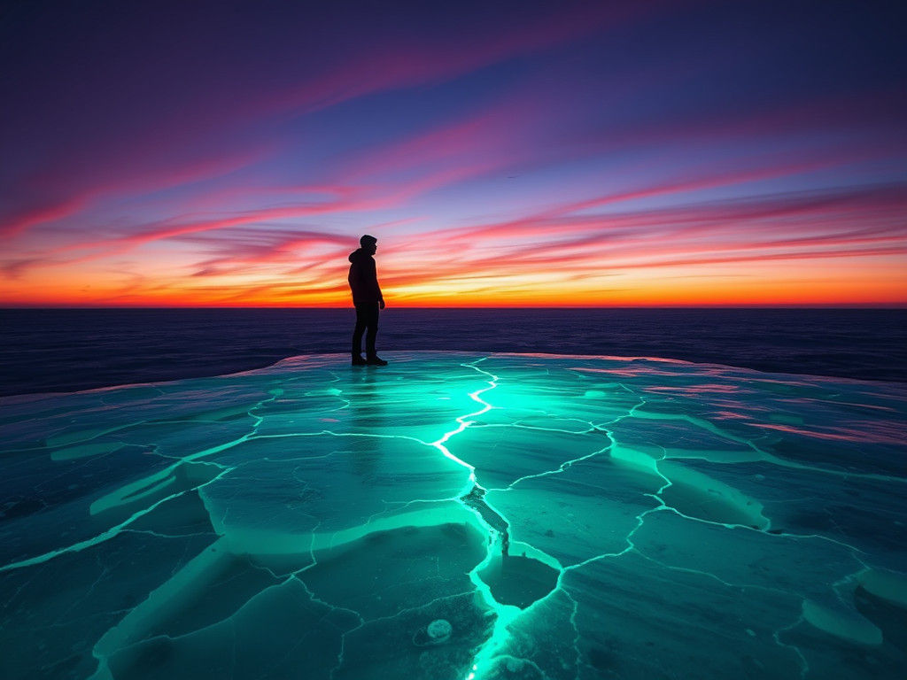 Ethereal Emerald Glow on Frozen Lake Michigan