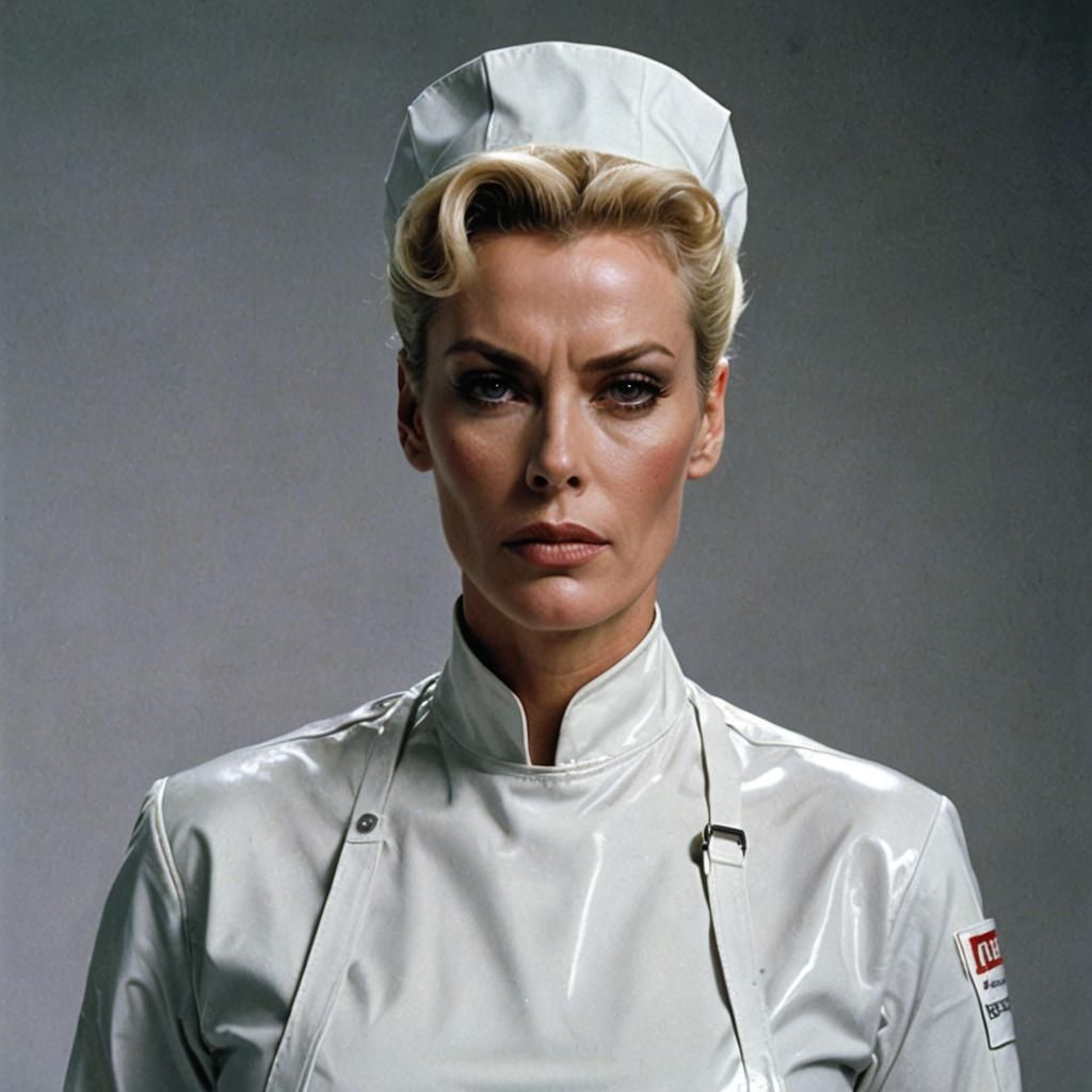 Brigitte Nielsen as a strict nurse.