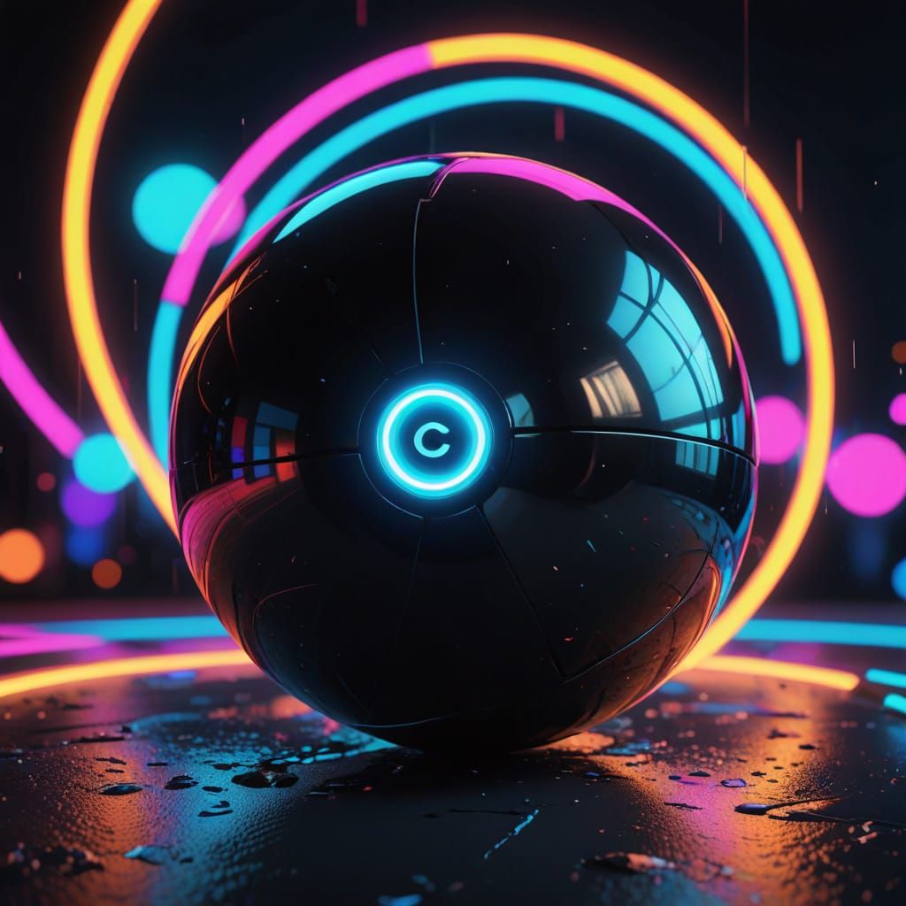 Vibrant, Neon-Lit Eight Ball in Mid-Air