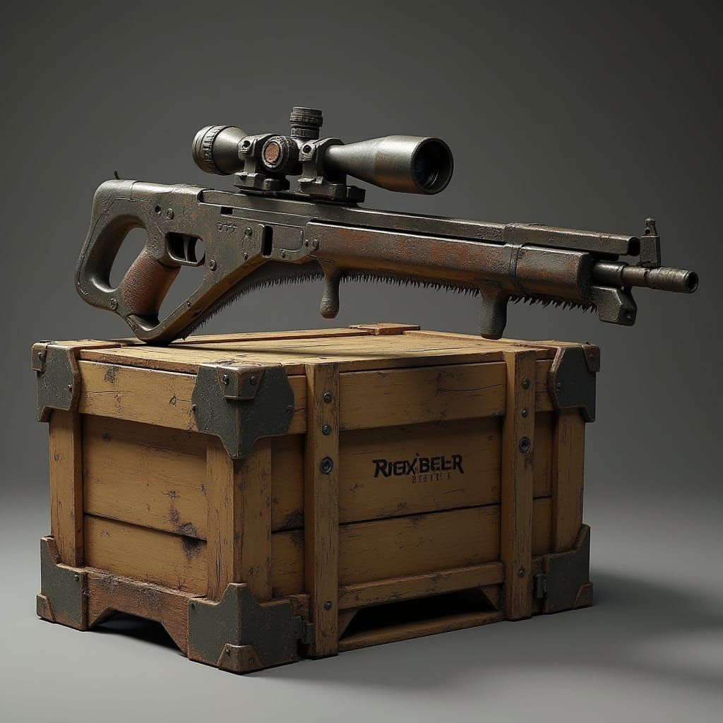 Military Hacksaw with Bullet Belt in Industrial Style