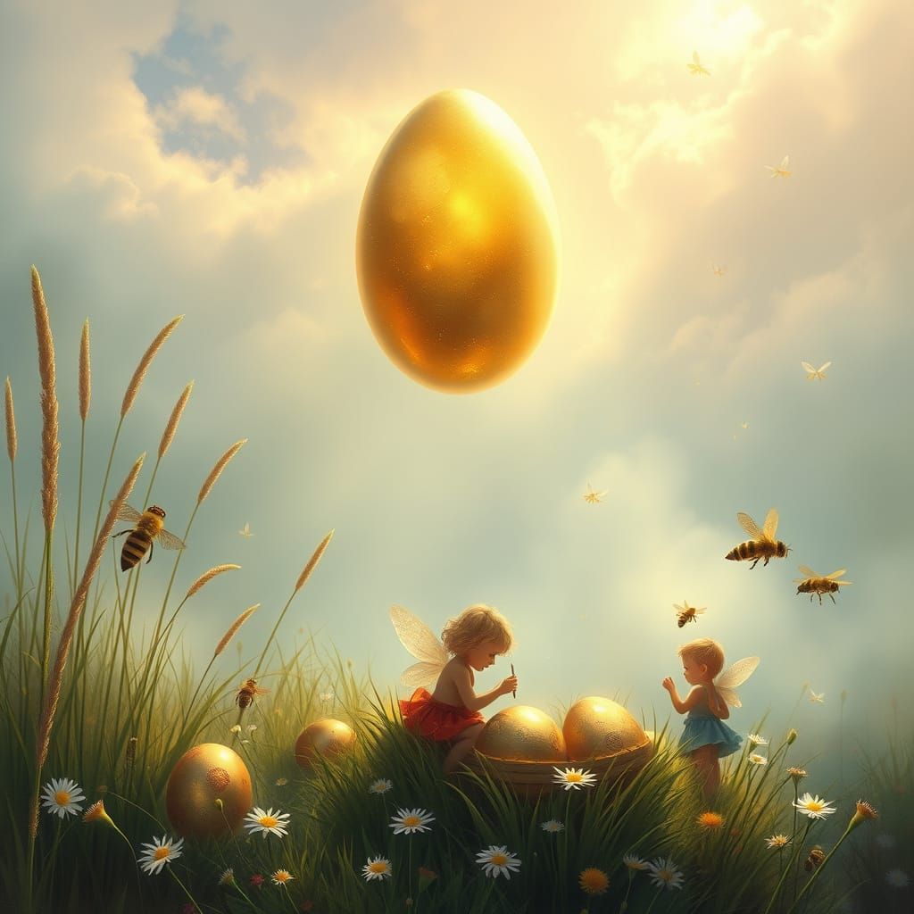 Ethereal Golden Egg in Enchanted Meadow