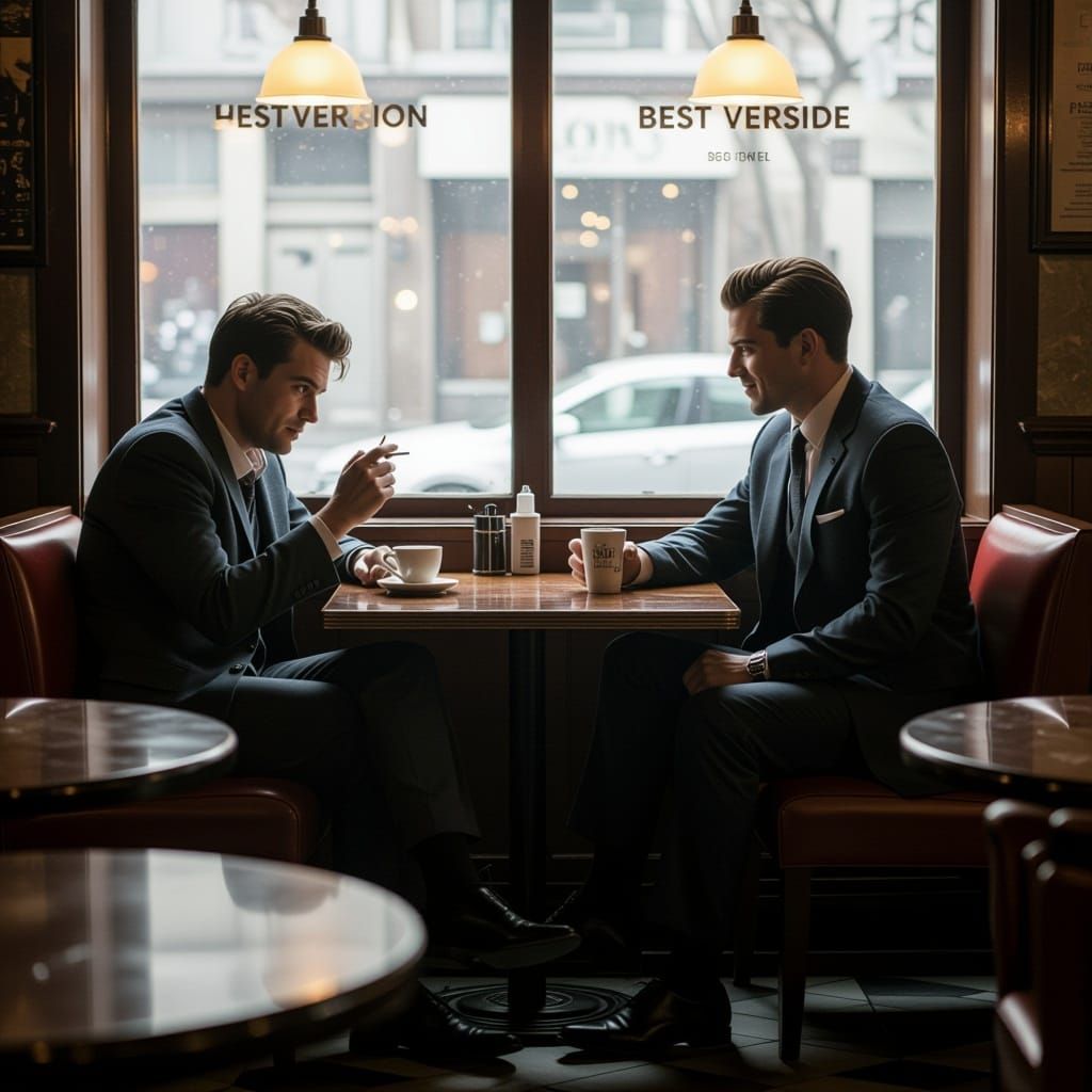 Man Confronts His Ideal Self in Moody Cafe