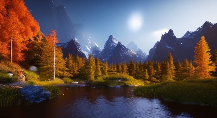 Autumn Cabin by River with Cosmos in 8K