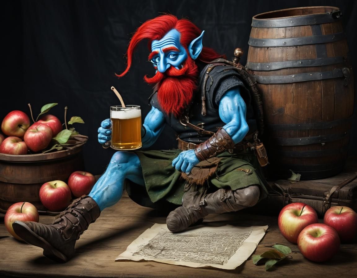 Pixie Warrior Relaxing: Ink and Pen Drawing on Parchment