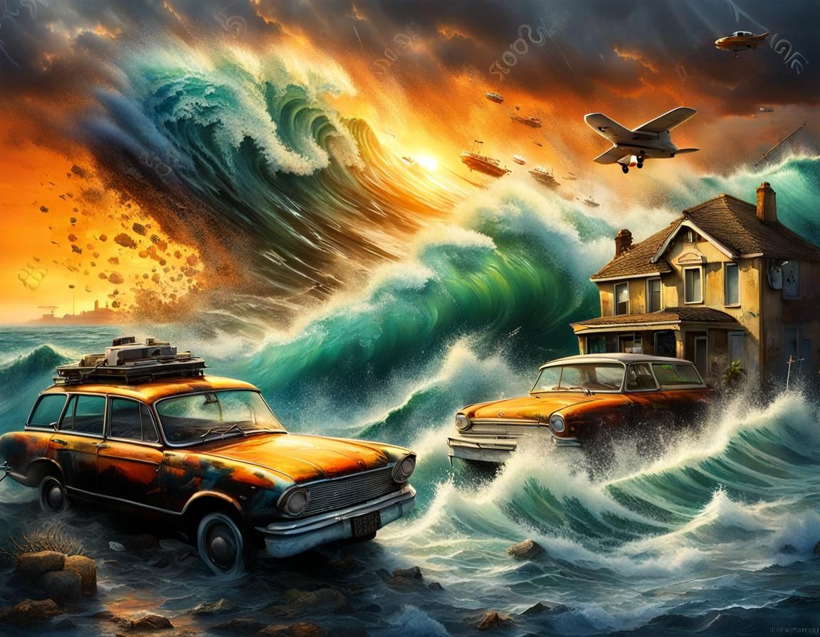 Tsunami Devastates Sunset Boulevard: Splash Art Seascape