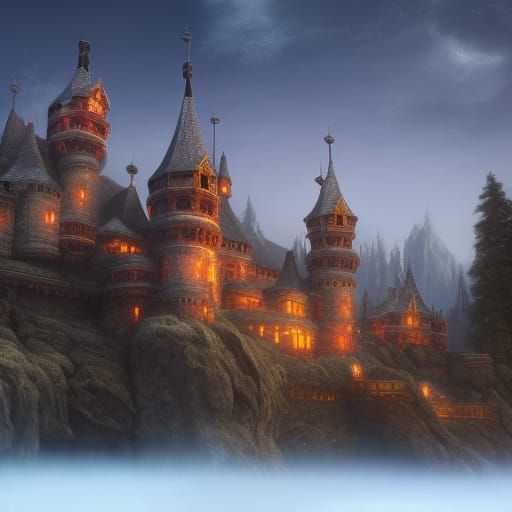 Cozy Castle on Taiga: Detailed Matte Painting