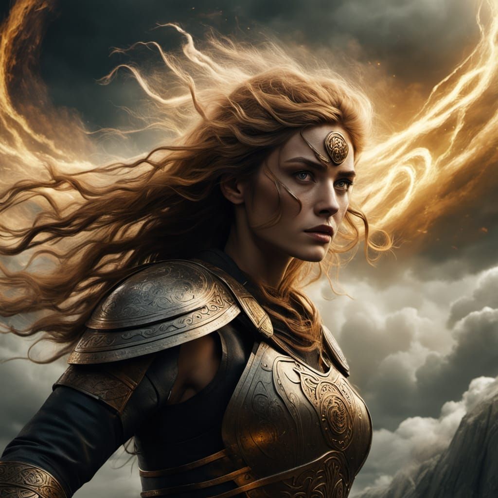 Celtic Warrior Woman Charging Into Battle