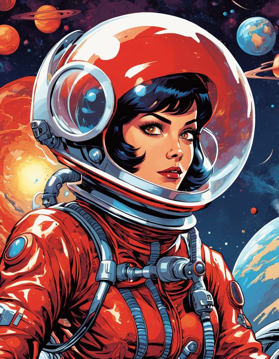 Unconscious Space Explorer Held by Monster in Comic Art