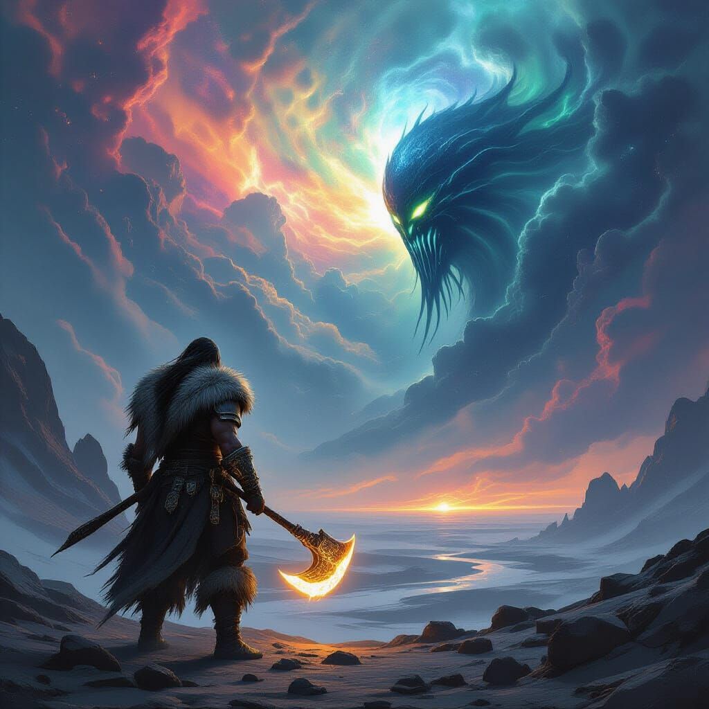 Barbarian Warrior Faces Cosmic Horror on Alien World