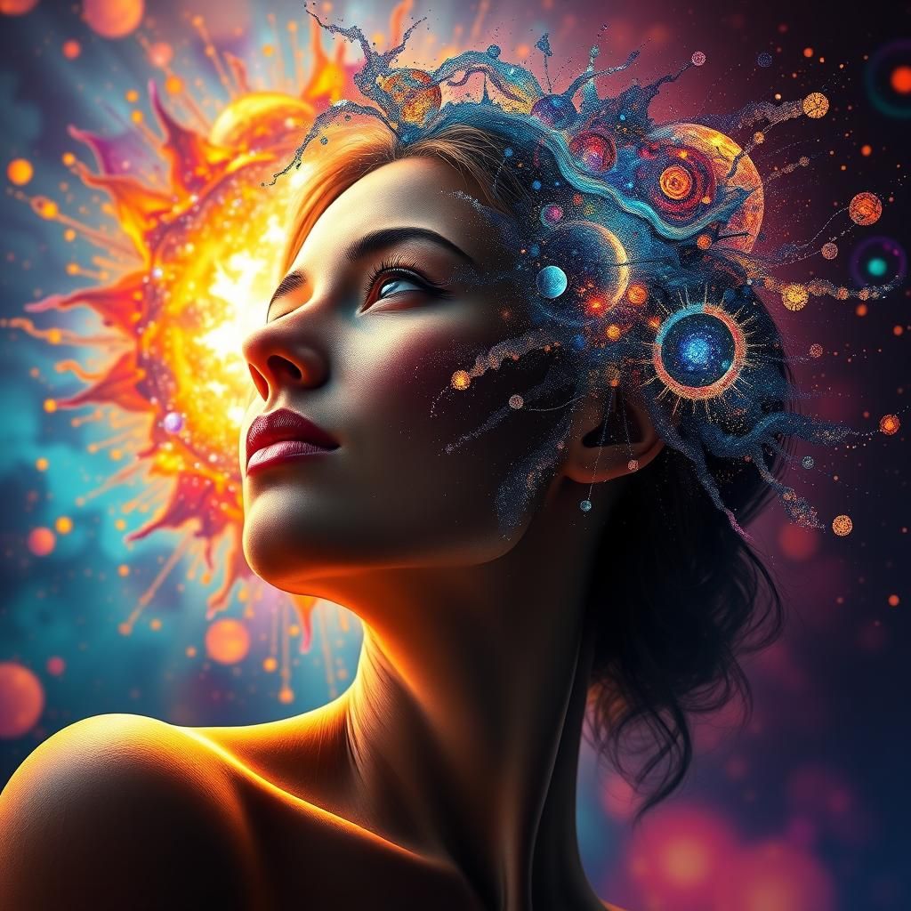 Cosmic Woman Portrait in Splash Art Style
