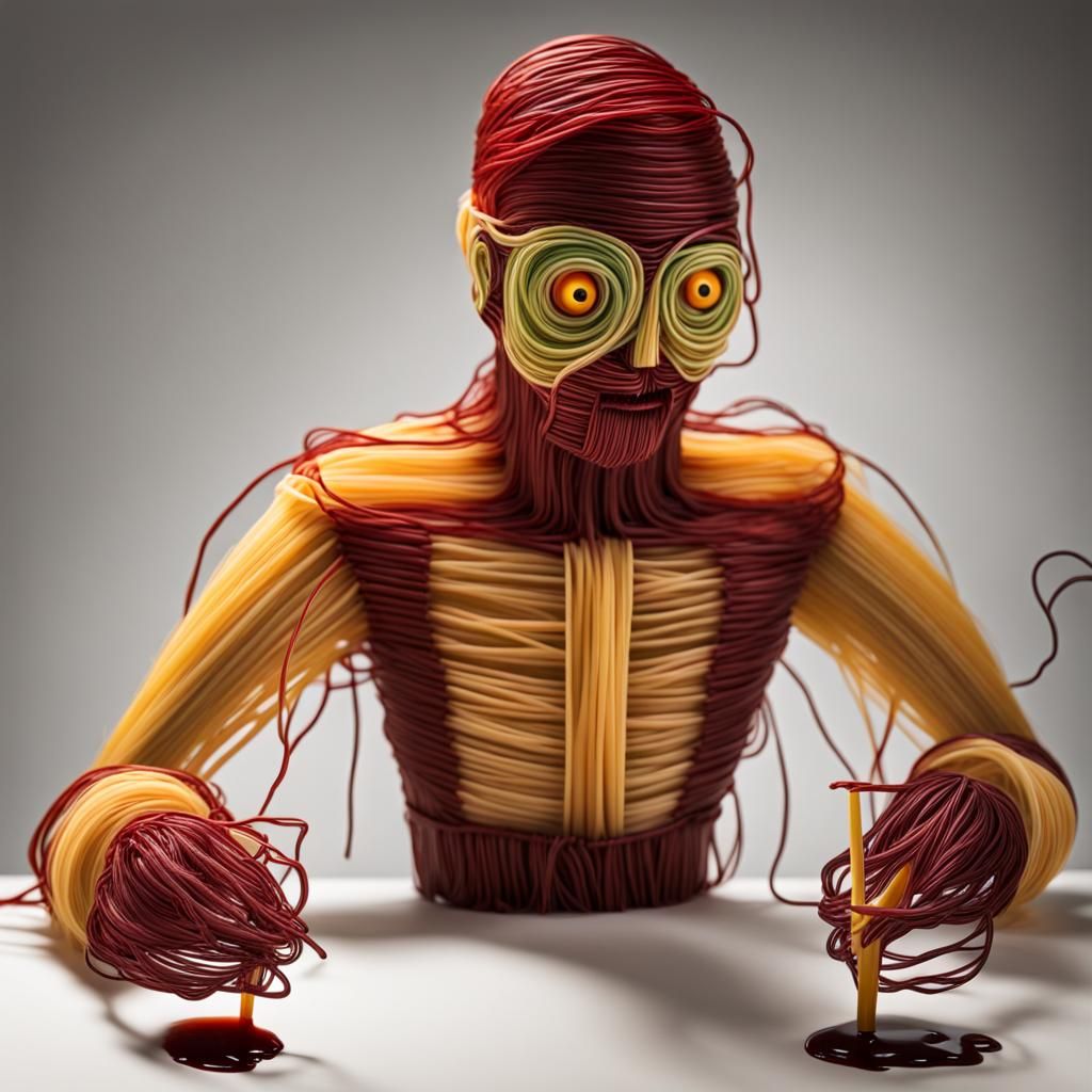 Spaghetti Cyborg Robot with Parmesan Cheese