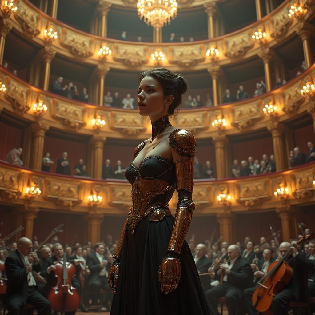 Cyborg Soprano Performs Amidst Baroque Opera House
