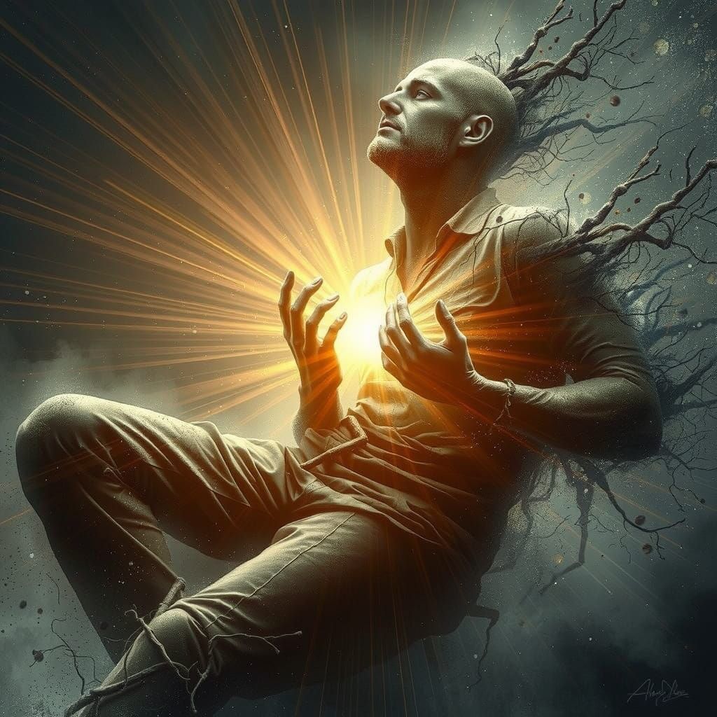 Ethereal Man with Golden Light, in Impressionistic Style