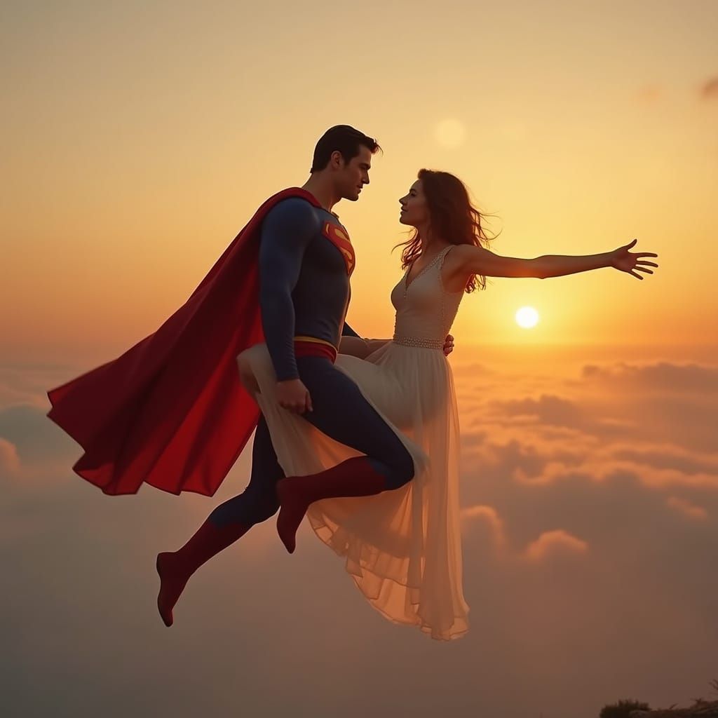 Superman and Lois Lane Romantic Sunset Scene