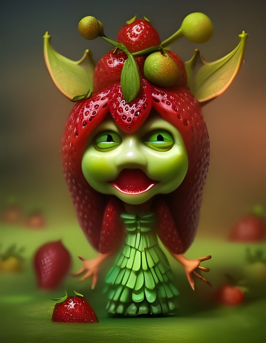 Hyperrealistic Strawberry People in Fantasy Diorama