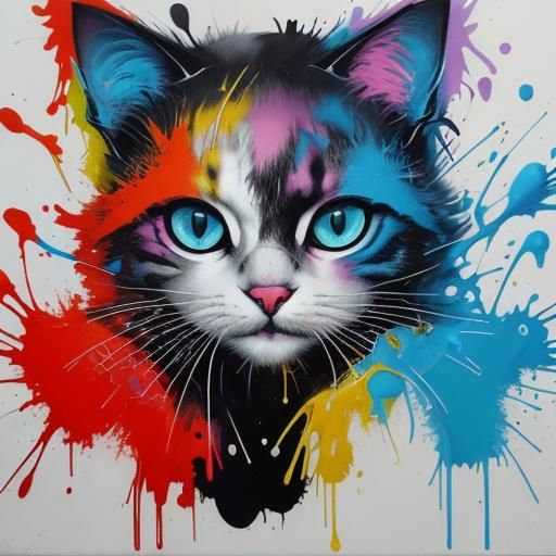 Colorful Splash Art Cat in Graffiti Style