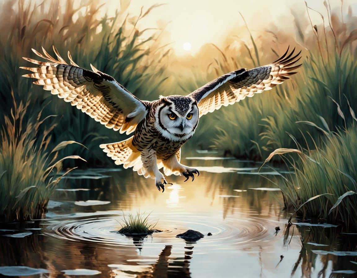 Majestic Owl Soars in Whimsical Watercolor