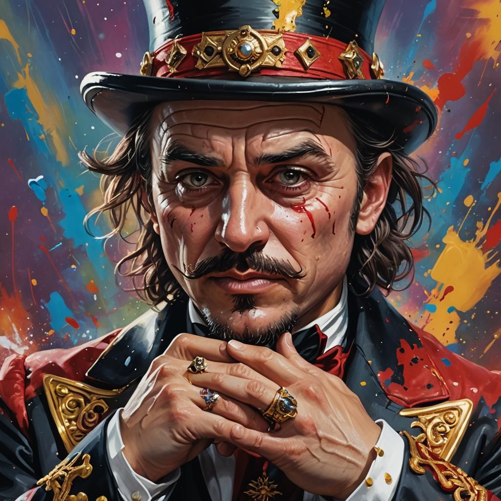 Dramatic Ringmaster in Hyperrealistic Splash Art
