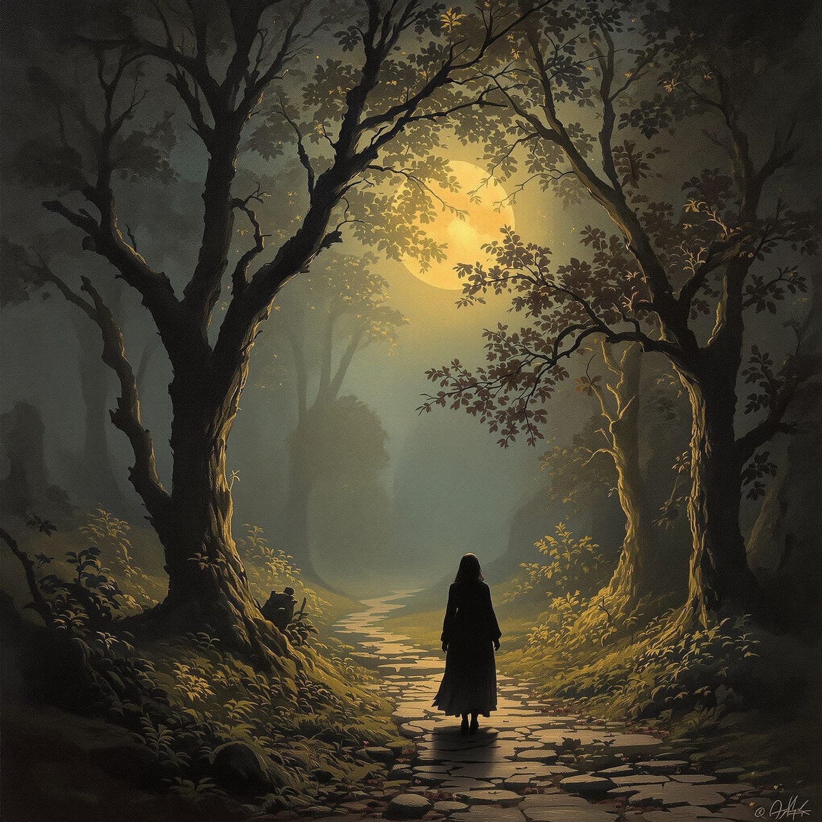 Romantic Moonlit Walk in the Style of Friedrich