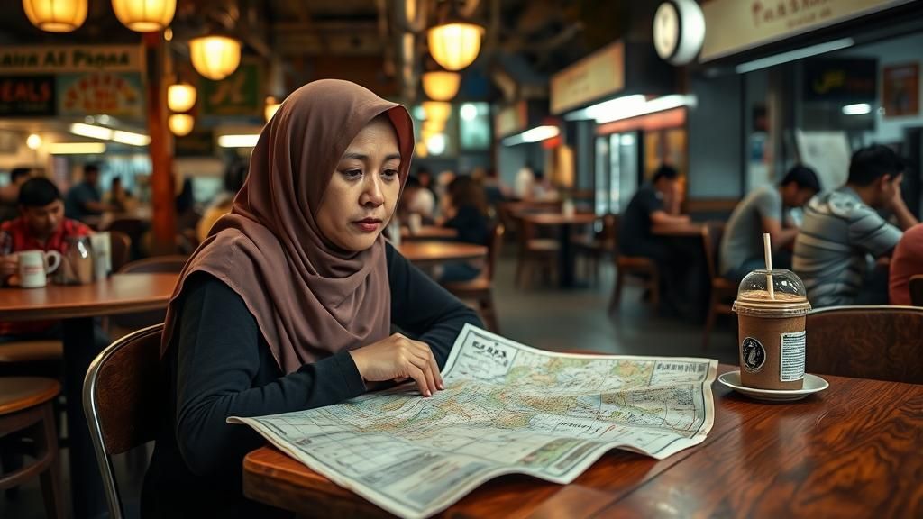 Pensive Woman Planning Escape in Kuala Lumpur