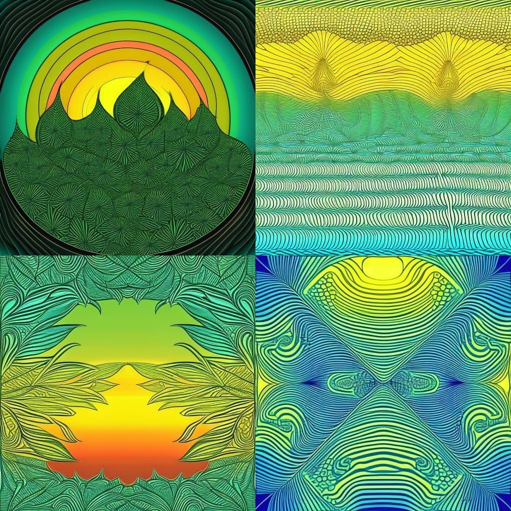 Cannabis Leaf Border Around Ocean Sunset in Zentangle Style