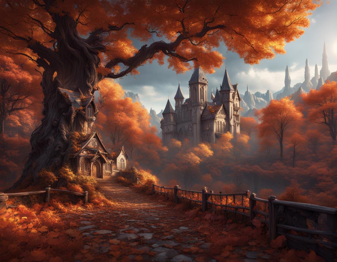 Magical Autumn Forest: Detailed Matte Painting