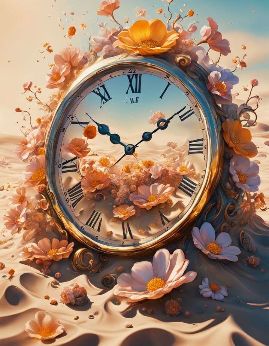 Surreal Melting Clocks in a Dream Garden
